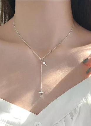 Ланцюжок з двома хректиками медична сталь, покриття срібло 925