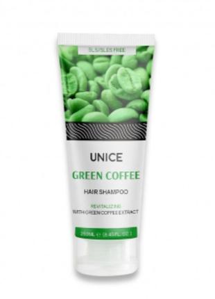 Безсульфатний шампунь для волосся з екстрактом зеленої кави, unice, турція1 фото
