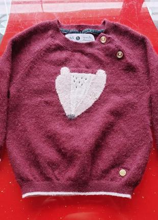 M&s marie chantal шерсть кашемир теплый мягкий свитер кофта новорожденному мальчику 3-6м 62-68см1 фото