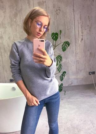 Теплый свитер, серая кофта, свитшот, реглан на флисе, зимняя кофта, утепленный, меланж