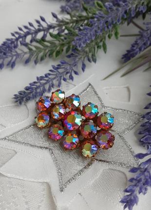 1960-е! 🎆 брошь душанбинский ювелирный завод винтаж советская душанбе аврора бореалис крупная кристаллы бар брошка aurora borealis