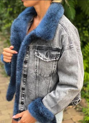Жіноча джинсова 💕куртка з норкою, джинсовка з хутром норки, м, л