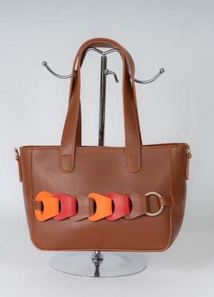 Рыжая молодежная сумка тоут корзинка на плечо с длинными ручками модная коричневая женская сумочка1 фото
