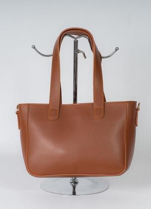 Рыжая молодежная сумка тоут корзинка на плечо с длинными ручками модная коричневая женская сумочка3 фото