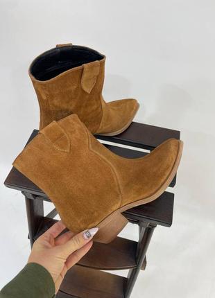 Стильні дизайнерські замшеві чоботи козаки коричневі руді колір на вибір пошив
