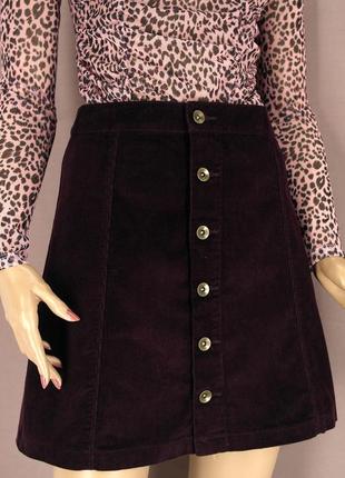 Cтильная черно-бордовая вельветовая юбка мини "f&f". размер uk12/eur40.1 фото