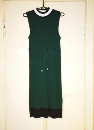 Зелёное платье миди сарафан тёплый модного цвета платье облигающее без рукава.2 фото