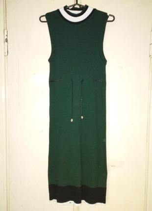 Зелёное платье миди сарафан тёплый модного цвета платье облигающее без рукава.1 фото