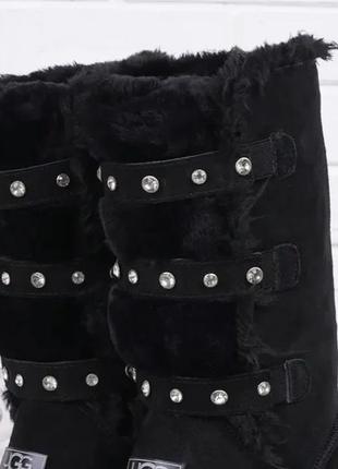 Унти жіночі замшеві зимові високі на платформі з камінцями чорні5 фото