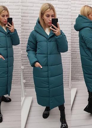 Aiza❄️⛄пуховик⛄❄️ пальто ковдра оверсайз куртка зимова жіноча а521 пляшковий смарагд зеленого кольору 42-60 р