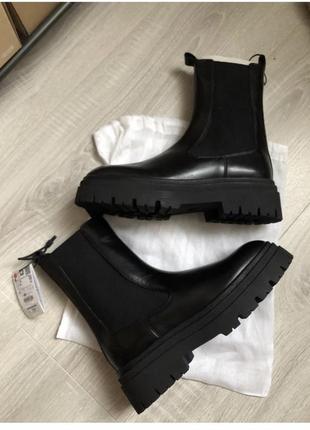 Ботинки чоботи чобітки zara шкіра