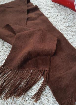 Актуальный шерстяной шарф с бахромой в шоколадном/коричневом цвете, alpaca7 фото