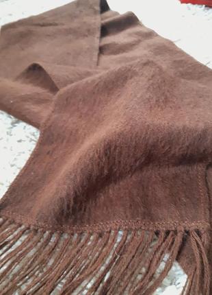 Актуальный шерстяной шарф с бахромой в шоколадном/коричневом цвете, alpaca4 фото