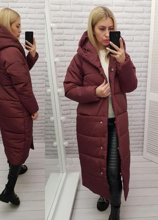 Aiza❄️⛄пуховик⛄❄️пальто ковдра оверсайз куртка зимова жіноча а521  бордо бордова бордовий бордового кольору 42-69 р2 фото