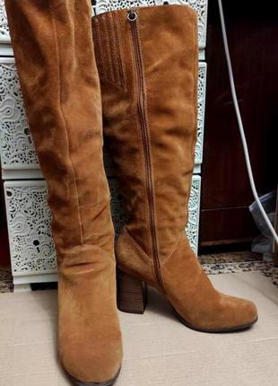 Фирменные высокие сапоги шортів 41р натуральный замш,