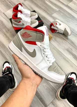 Кроссовки мужские nike air jordan 1 белые красные / кросівки чоловічі найк аир джордан білі кроссы