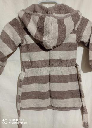 Хлопковый теплый махровый халат с капюшоном на запах в полоску хлопок бавовна бавовняний5 фото