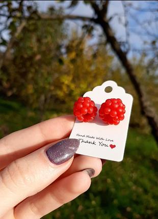 Серьги "Малинки" из полимерной глины | handmade ручная работа серьги-гвоздики малинки