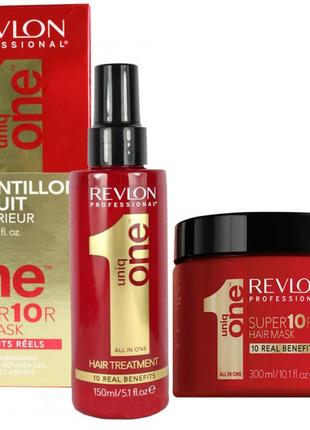 Спрей для волосся + маска revlon professional uniq one hair treatment 150ml+300ml