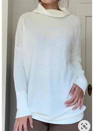 Белый свитер с горловиной свободный в рубчик marks&spencer