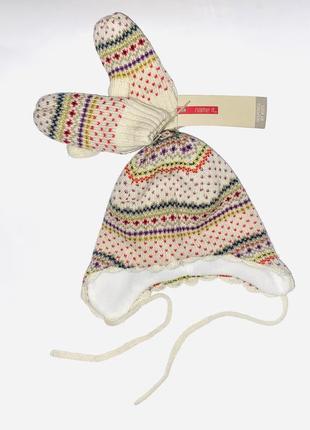 Тепла шапочка з рукавичками на дівчинку 1-2 рочки в етно стилі. розмір: 48/50
