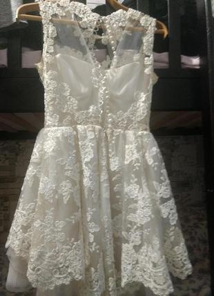 Выпускное белое кружевное платье2 фото