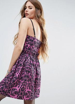 Трэндовое коктейльное розовое/фуксия леопардовое платье на бретельках asos3 фото