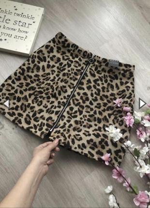 Леопардовая юбка мини, короткая леопардовая юбка
