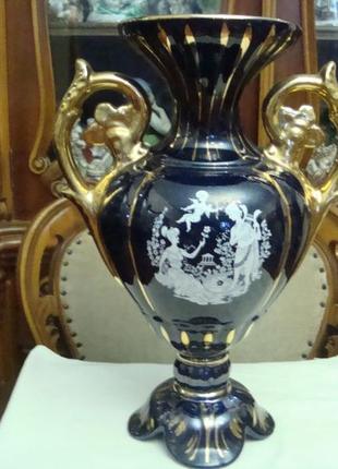 Большая антикварная ваза кобальт позолота фарфор италия