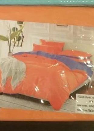 Набір однотонного постільної білизни оранжево-бузковий двоспальний4 фото