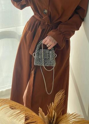 Трендова розкішна жіноча сумочка з намистин бусин ручна робота хендмейд срібна срібляста міні сумка чудовий подарунок дівчині