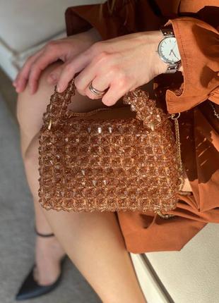 Трендова розкішна жіноча сумочка з намистин бусин ручна робота хендмейд мідна міні сумка чудовий подарунок дівчині5 фото