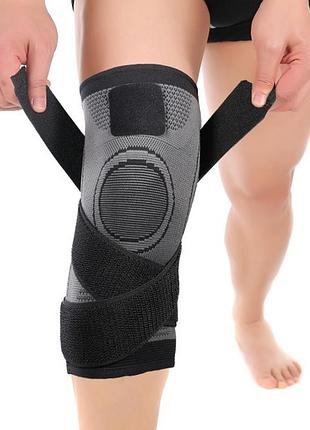 Наколенник эластичный для бега и занятий спортом aolikes hx-7720 с бандажными ремнями черный