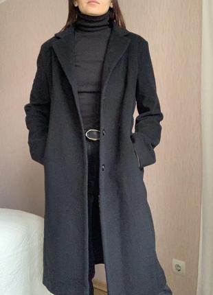 Чорне вовняне пальто, чорне кашемірове пальто