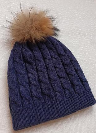 Зимова шапка з натуральним помпоном унісекс