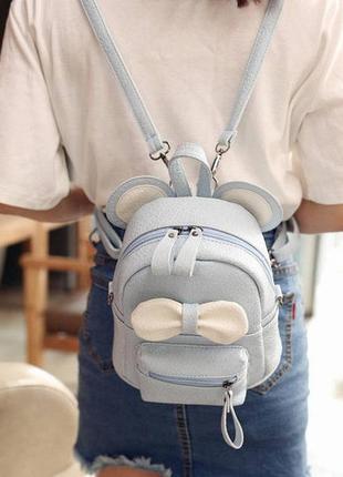 Маленький дитячий рюкзак сумочка міккі маус з вушками. міні рюкзачок сумка для дитини 2 в 1 блакитний2 фото