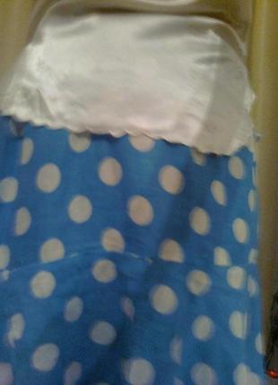 Голубая юбка в белый горох,хлопок,на резинке, с оборкой4 фото