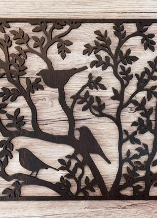 Панно настінне птахи на гілках. декоративне панно з дерева. інтер'єрний декор.