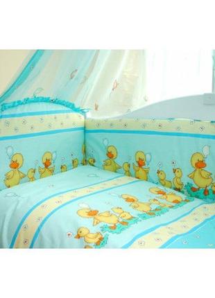 Дитячий постільний комплект в ліжечко twins comfort. каченята з кульками, блакитний