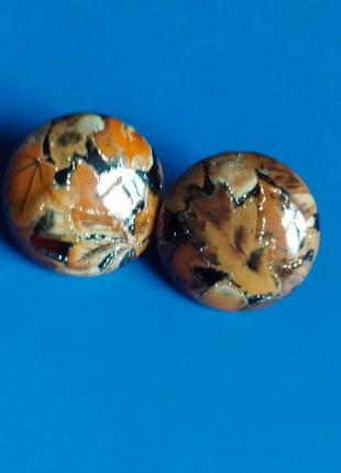 Сережки вінтаж пластик текстиль під епоксидною смолою