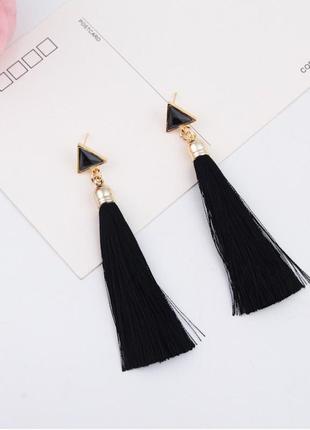 Сережки/сережки китиці, довгі, з ниток, з підвіскою «аrt deco» (чорний)2 фото