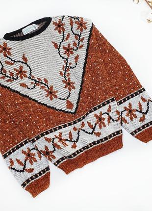 Винтажный свитер принт цветы