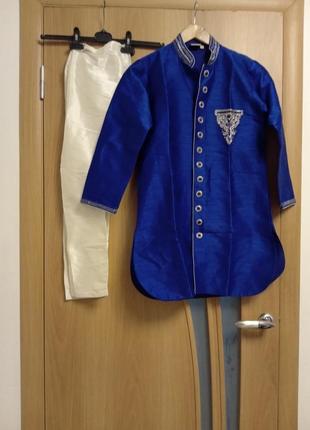 Качественный комплект, курта с карманами, жакет и штаны, индийский наряд. размер 10 лет1 фото