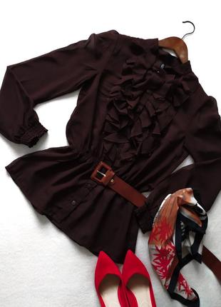 Воздушная нарядная блуза с воланами цвет тёмный шоколад1 фото