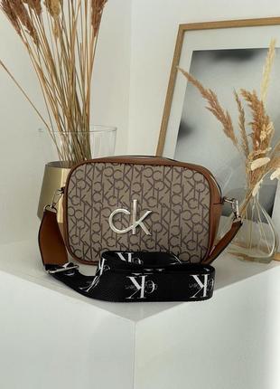Женская коричневая сумка на ремне calvin klein 🆕маленька сумка кросс боди5 фото