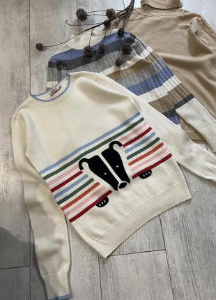 Фірмовий вовняний светр молочного кольору з милою собачкою 🐩 вовна1 фото