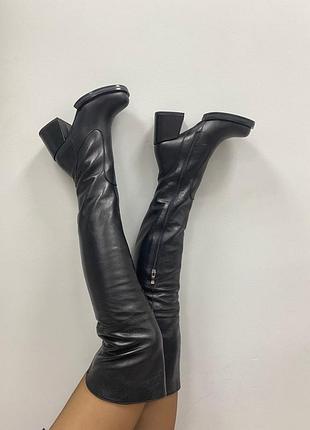 Высокие базовые сапоги ботфорты кожаные чёрные цвет по выбору