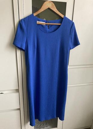 Jacques vert 10/38 рр м новое яркое синее тонкое платье футляр ткань жатка
