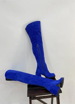 Высокие замшевые сапоги ботфорты синие цвет по выбору