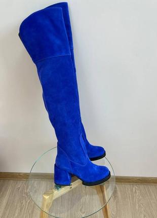 Высокие замшевые сапоги ботфорты синие цвет по выбору2 фото
